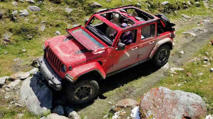 2018 Jeep Wrangler JL Rubicon on trail windshield down