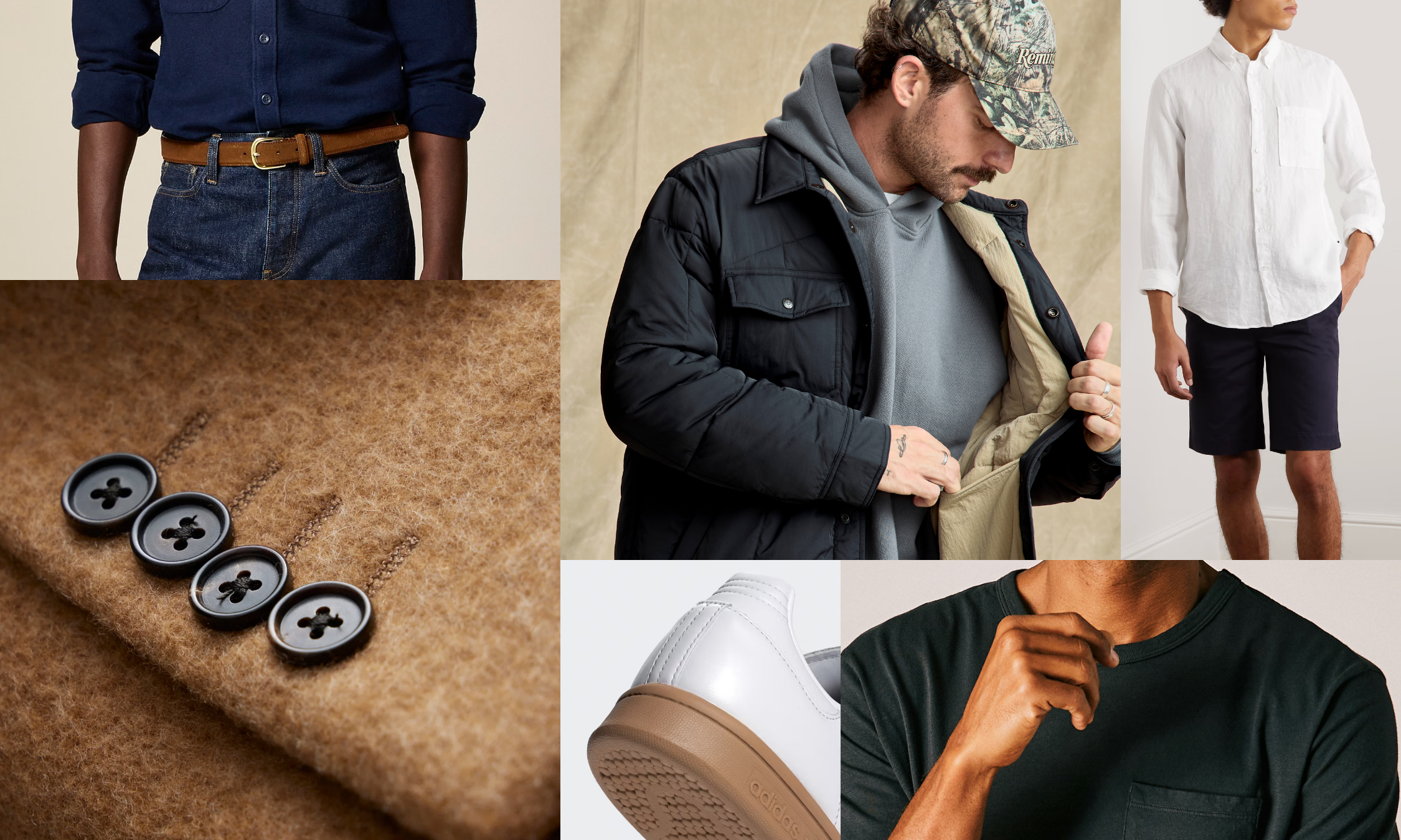 collage of menswear items