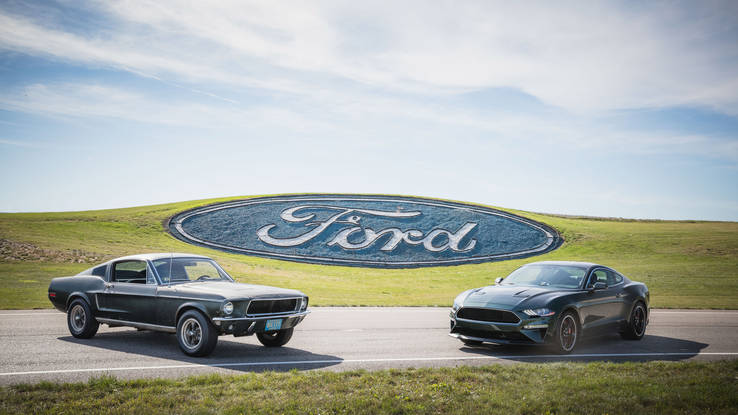 2019 Ford Mustang Bullitt and 1968 Mustang GT fastback