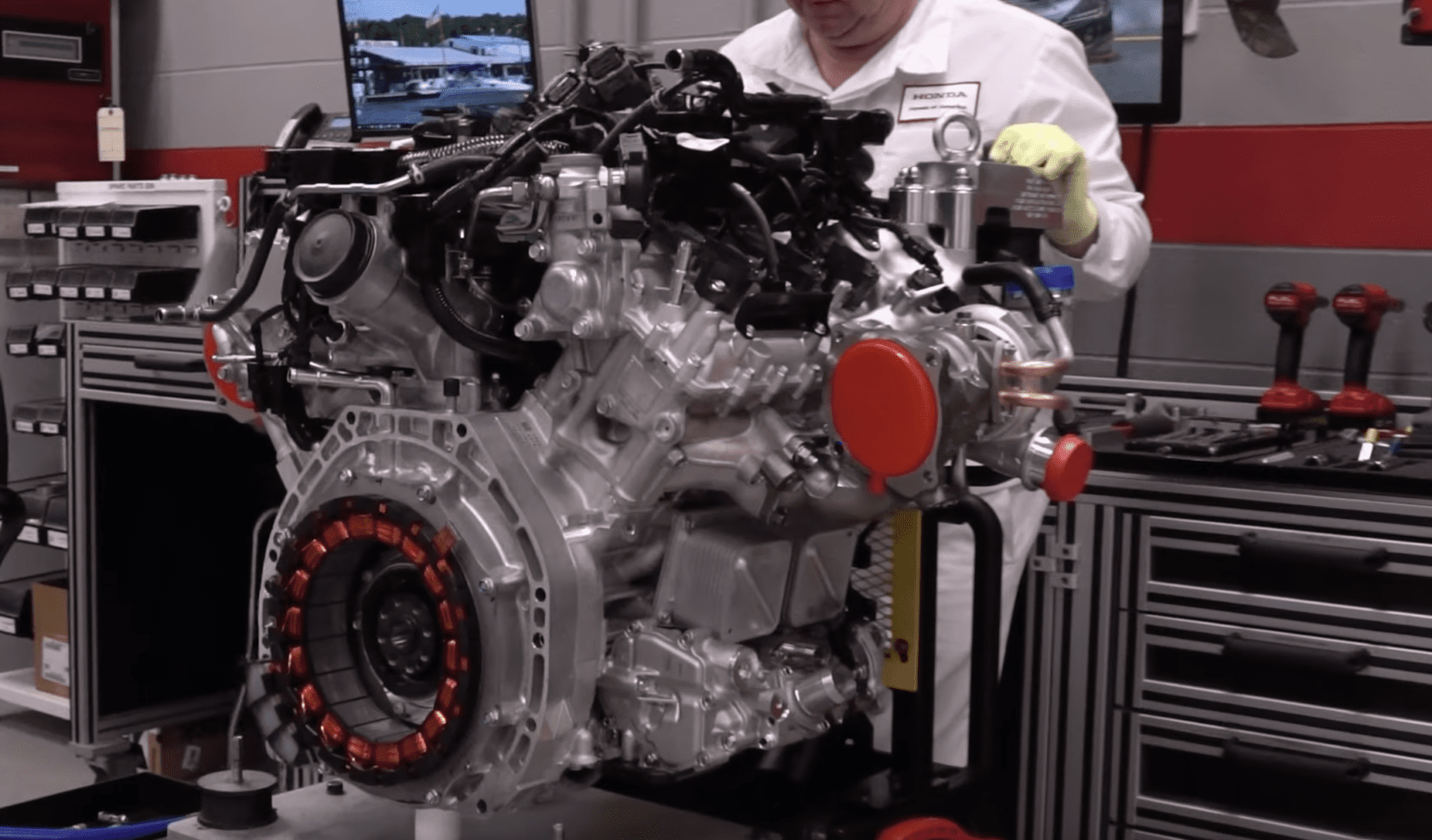 A view of a Honda/Acura JNC1 3.5L twin-turbocharged V6 Hybrid engine
