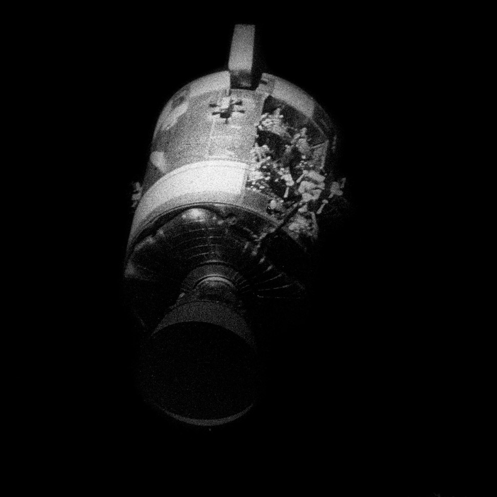 After an oxygen tank exploded in the Service Module Apollo 13 had to abandon its original mission and try to limp home while seeking refuge in the Lunar Module.