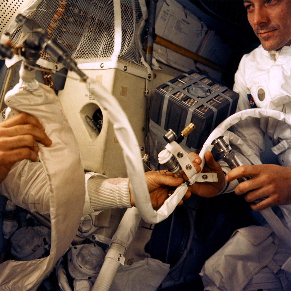 After CO2 levels became dangerously high in the Lunar Module NASA engineers on the ground had to come up with a way to adapt the square shaped CO2 filters from the Service Module.