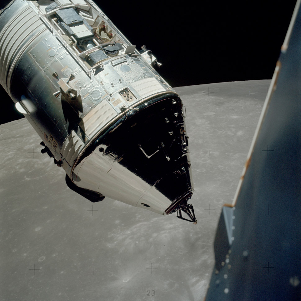 The Apollo 17 CSM (callsign: America) from the lunar module. 