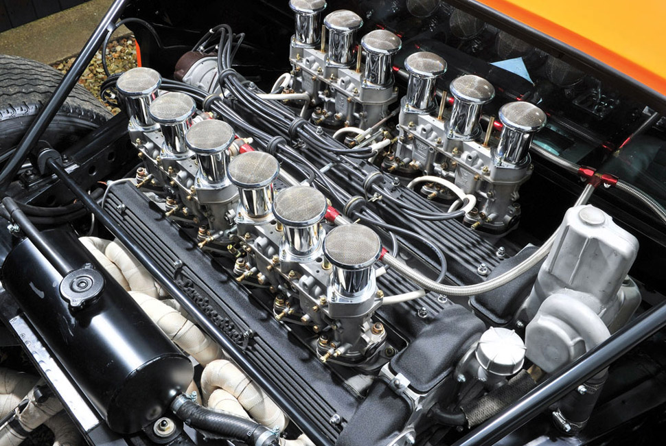 A transverse V12 sprouting Velocity stacks? It would have been a sin not to include the Miura's V12.